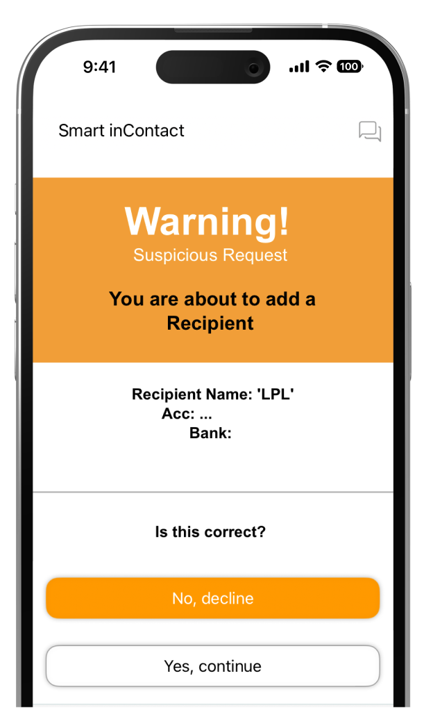 Screenshot of the FNB warning