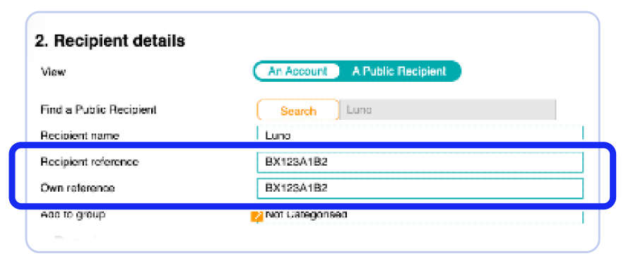screenshot showing Luno deposit references on FNB
