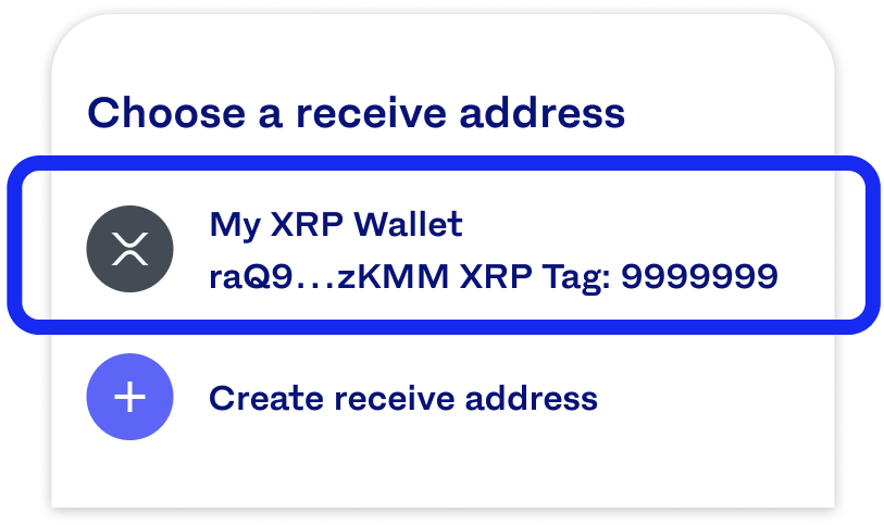 screenshot of the Luno receive address menu with XRP address and tag highlighted
