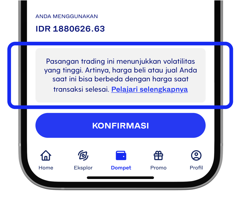 a screenshot of the high volatility note in the Luno app in Bahasa Indonesia