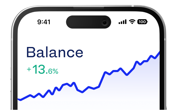 Luno profits and losses screen showing a line graph with a balance increase of 13.6%