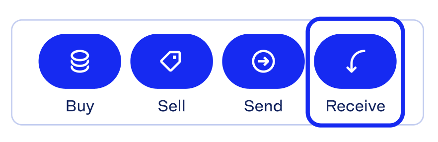 screenshot of Luno's quick action menu with the Receive option highlighted