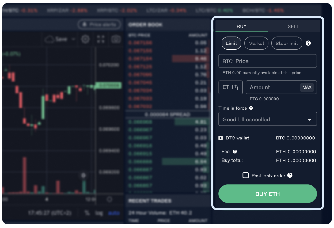 close-up screenshot of the Buy BTC form on the Luno Exchange