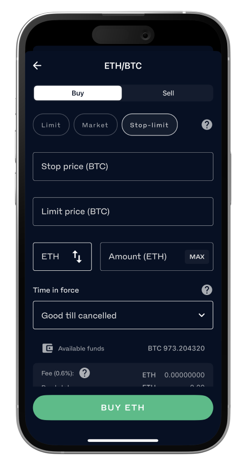 screenshot of the stop-limit order form