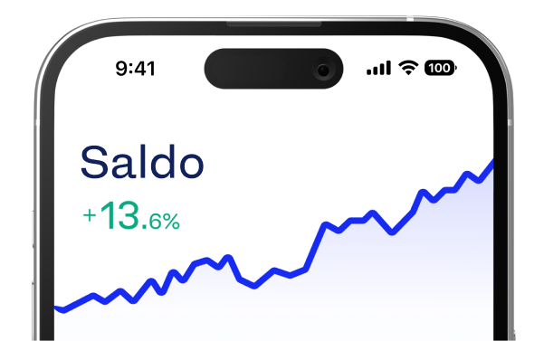 Luno profits and losses screen in Italian/Indonesian, showing a line graph with a balance increase of 13.6%