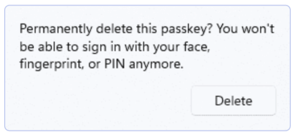 Confirmation message to delete passkey