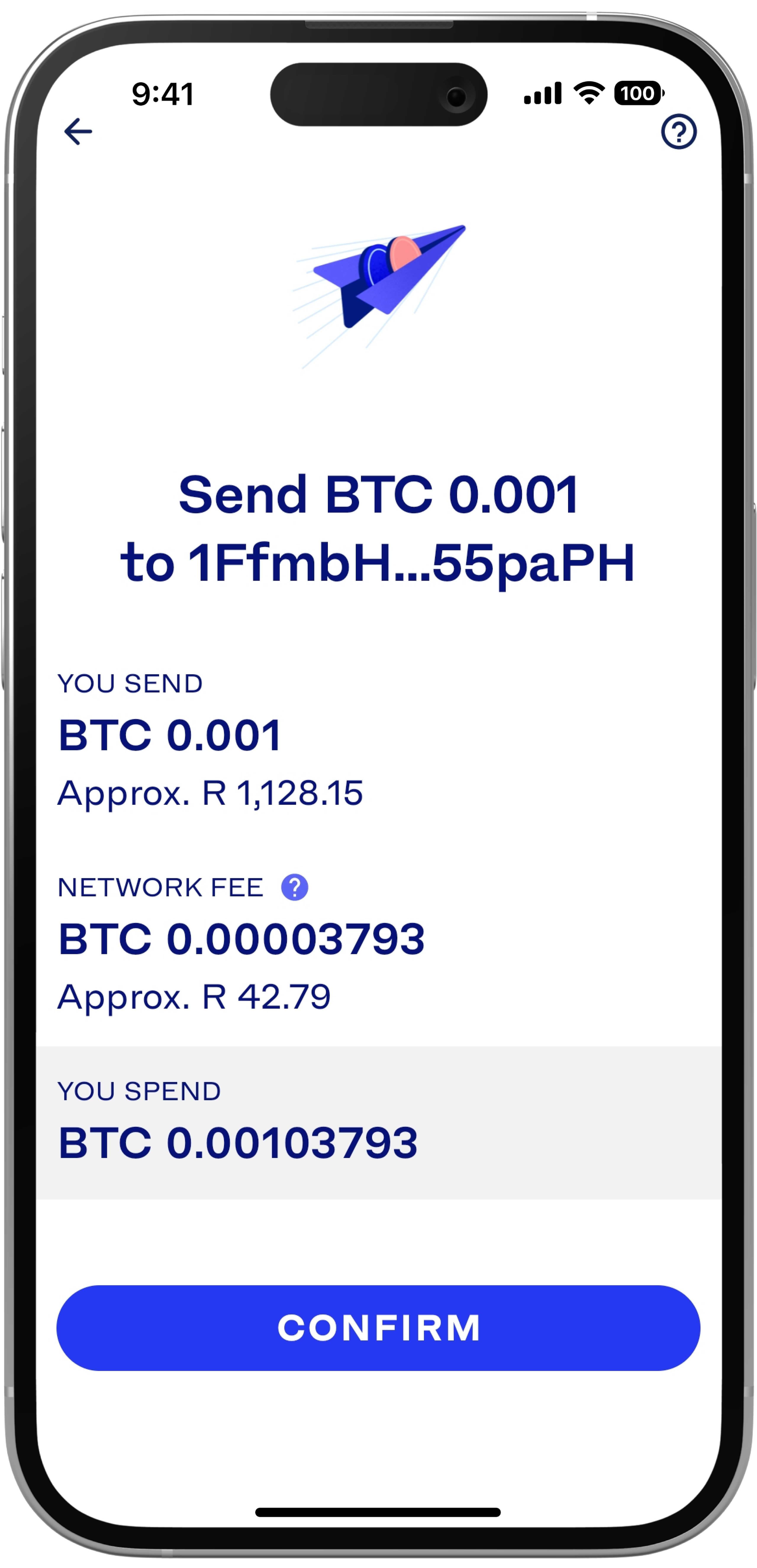 Crypto send screen on Luno