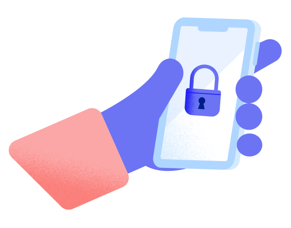 illustration of a hand holding a phone with a lock on its screen