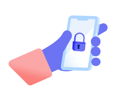 illustration of hand holding a phone with a padlock on its screen