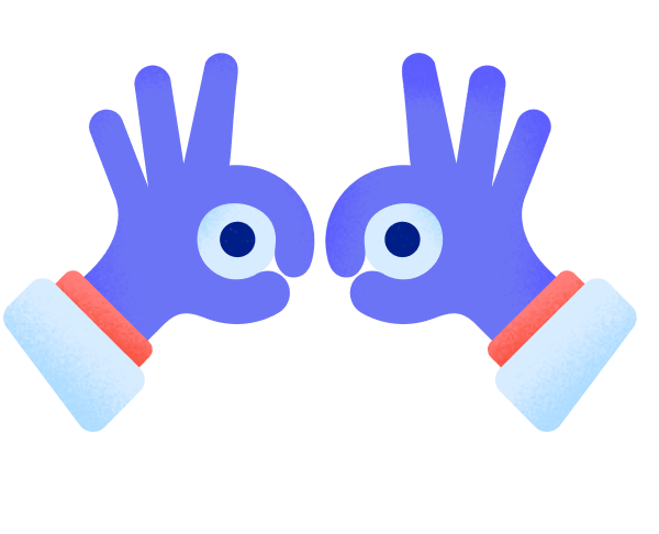 two hands with the thumbs and index fingers encircling two eyes