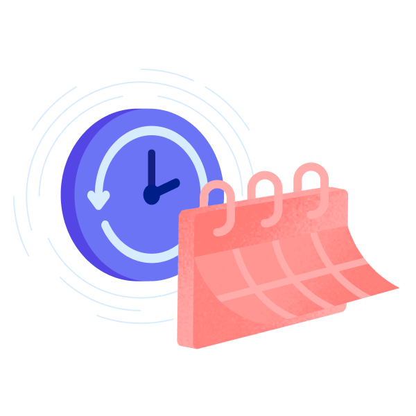 illustration of a calendar in front of a crypto coin with a clock on it