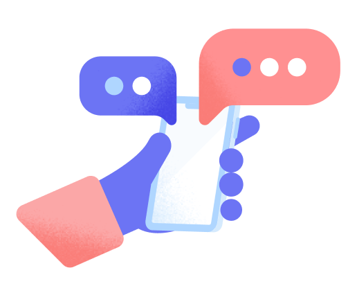 a hand holding a phone with chat text bubbles
