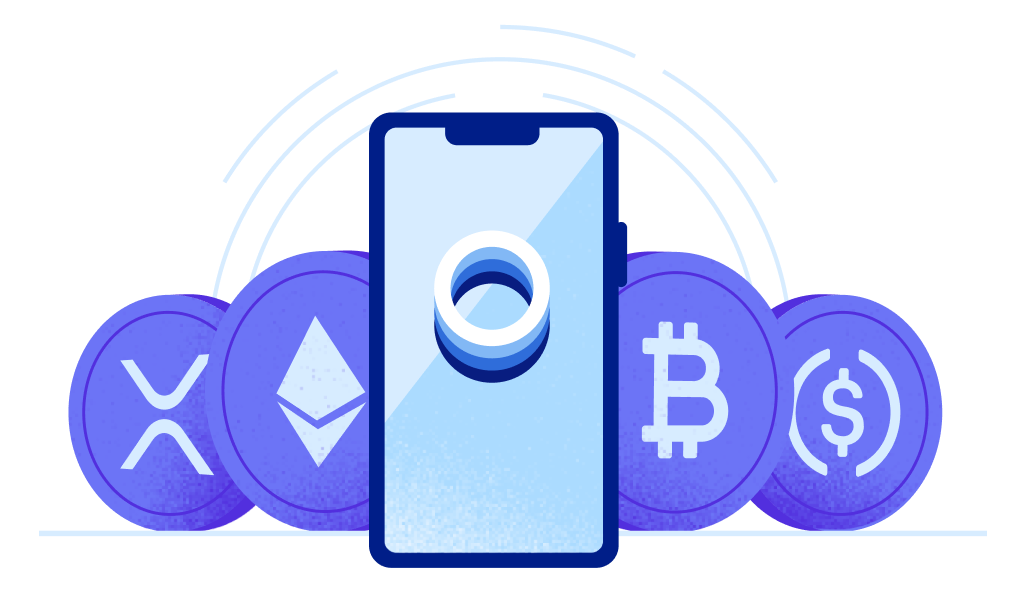 Luno logo on a phone in front of different crypto coins