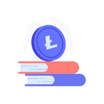 Litecoin token on top of a stack of books