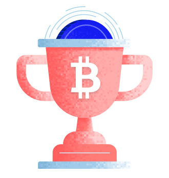illustration of a trophy with the bitcoin logo inscribed on it