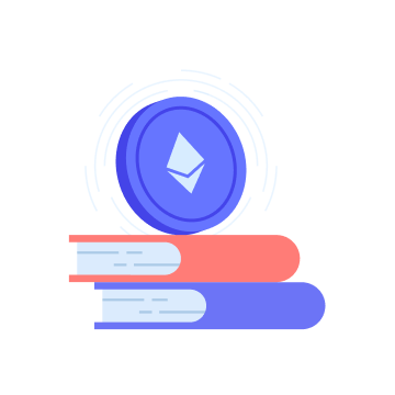 Ethereum token on top of a stack of books
