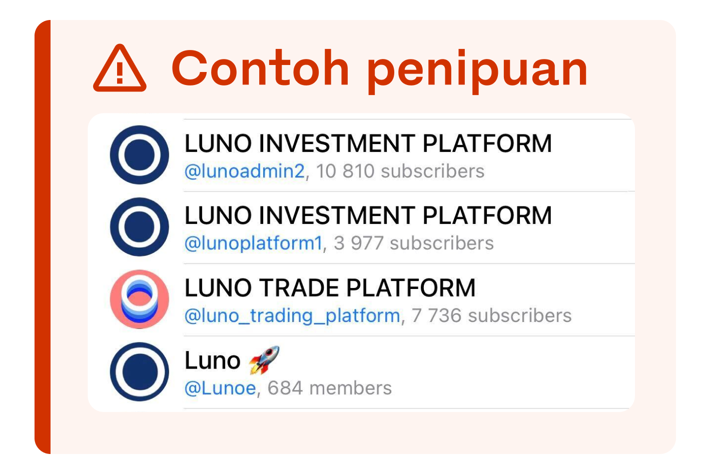 examples of fake Luno trading groups on Telegram