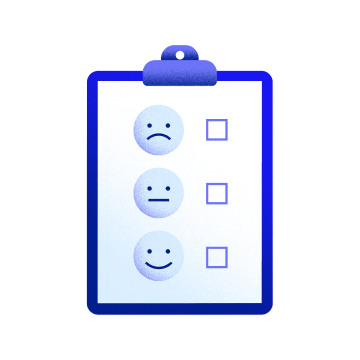 illustration of a feedback survey with happy, neutral and sad checkbox options