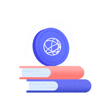 TIA logo coin on a stack of books